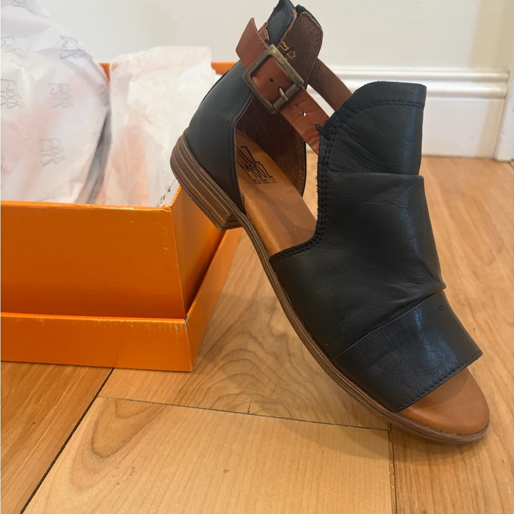 Miz Mooz Black and Brown Leather Sandals